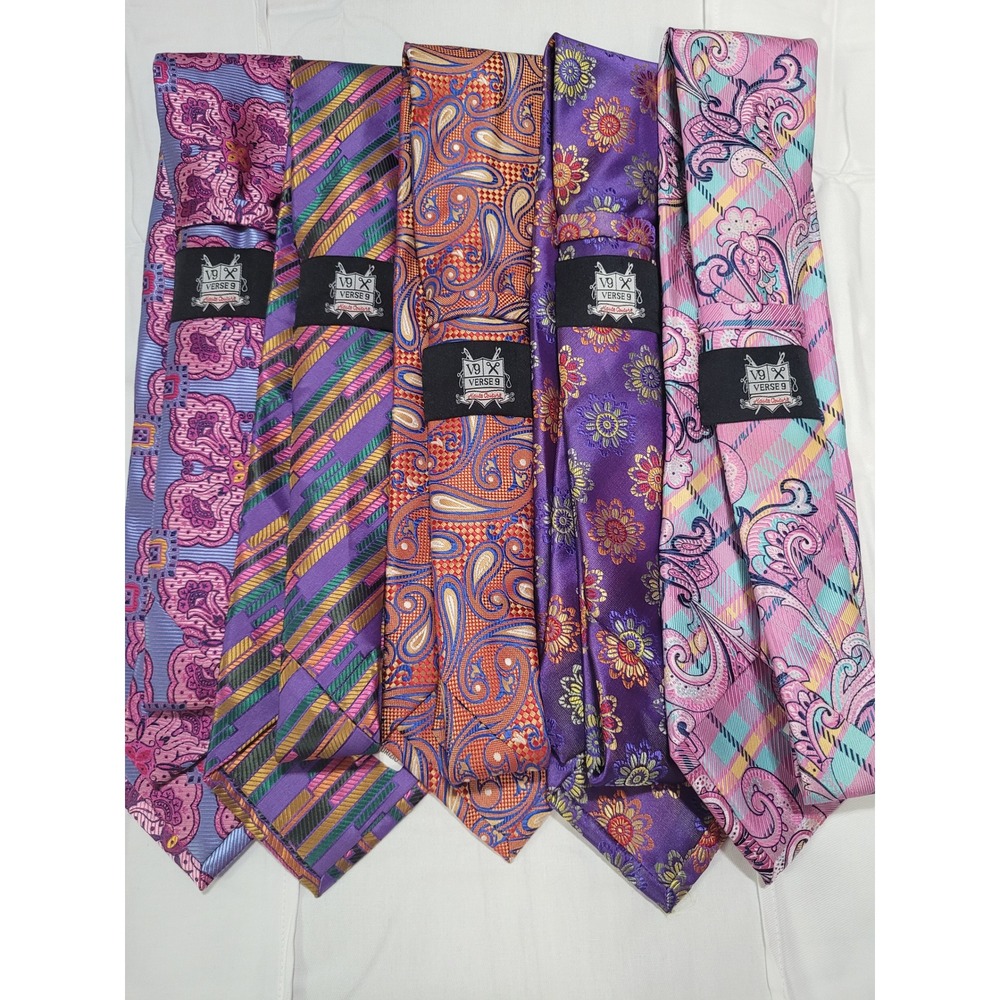 Verse 9 Haute Couture Mens Necktie Lot 5pc Paisley Floral Stripe Multicolor